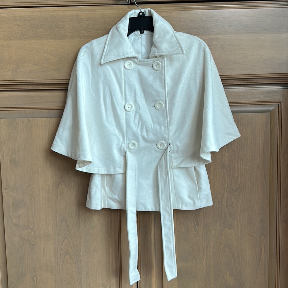 Vintage new Saks Fifth Ave wool cape coat double breasted tie waist capelette